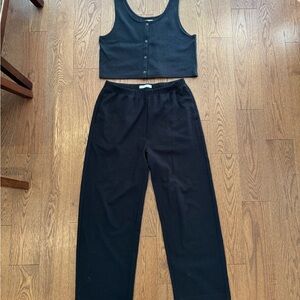 OAK + FORT Black Top and Wide Leg Pants Set
